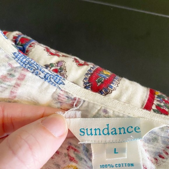 Sundance Catalog Namara Tee Long Sleeve Top Large Ivory Print Tassel Boho - Picture 10 of 11